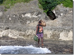 The pastor went ashore to bring back baskets of yams.