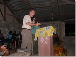 Gary preaching inside one night due to rain