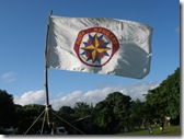 Flag flying over the field day activities
