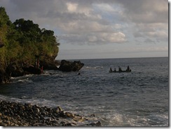 ferrying people to the large rock landing